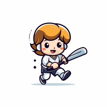 Illustration for Cute Baseball Player Cartoon Mascot Character Vector Illustration. - Royalty Free Image