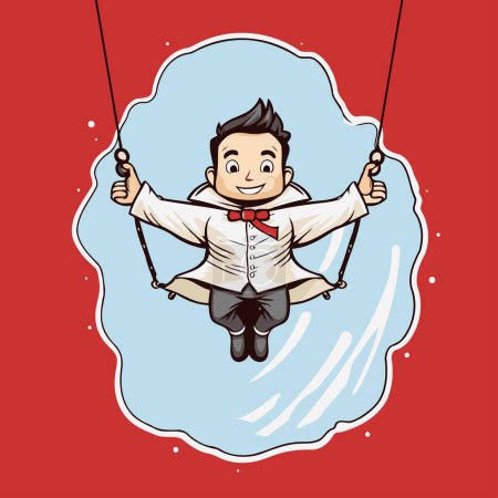 Illustration for Man swinging on a swing. Vector illustration of a cartoon character. - Royalty Free Image