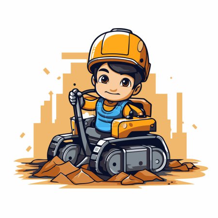 Ilustración de Caricaturista conduciendo una excavadora de orugas. Ilustración vectorial. - Imagen libre de derechos