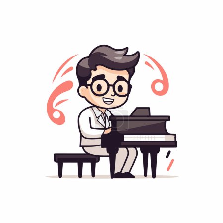 Téléchargez les illustrations : Homme jouant du piano - Illustration vectorielle de dessin animé mignon. - en licence libre de droit