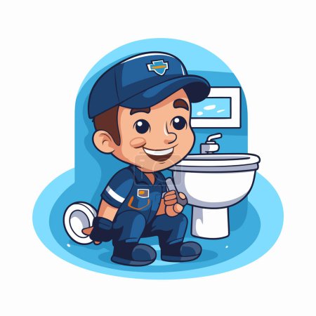 Illustration for Plumber boy cartoon character. Plumber in uniform and cap. - Royalty Free Image