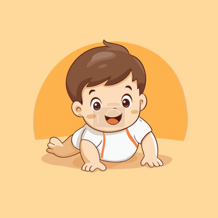 Téléchargez les illustrations : Bébé garçon mignon assis par terre. Illustration vectorielle de dessin animé. - en licence libre de droit