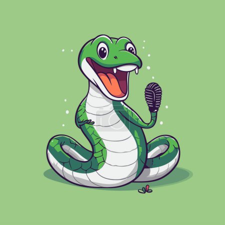 Téléchargez les illustrations : Mignon serpent de dessin animé. Illustration vectorielle isolée sur fond vert. - en licence libre de droit