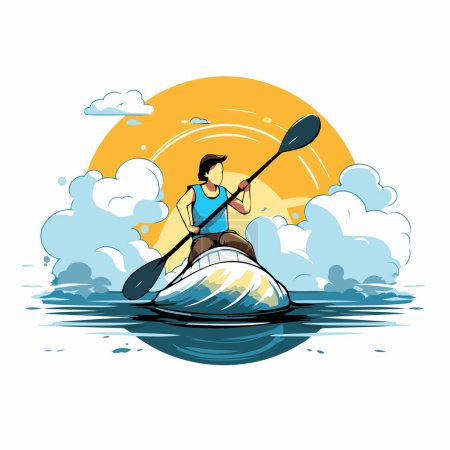 Illustration for Man in a kayak on the water. Vector Illustration. - Royalty Free Image