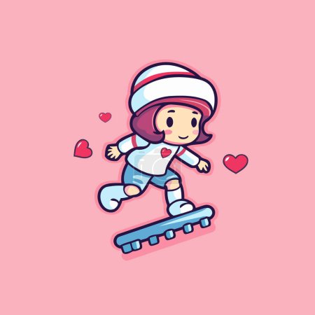 Nettes Mädchen skatet auf einem Skateboard. Vektorillustration.