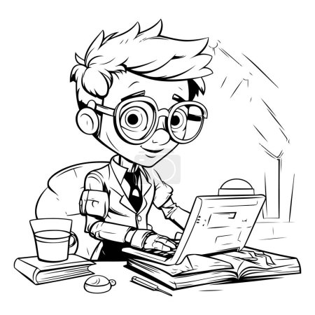 Ilustración de Dibujos animados en blanco y negro Ilustración de un hombre leyendo un libro en casa - Imagen libre de derechos