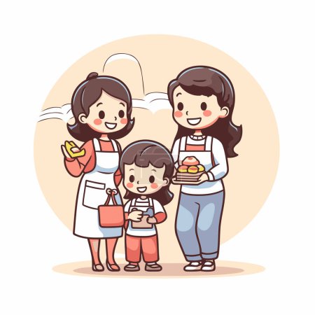 Téléchargez les illustrations : Bonne famille dans la cuisine. Maman ! père et enfant. Illustration vectorielle. - en licence libre de droit
