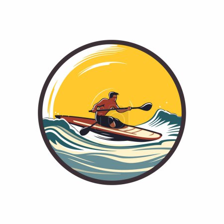 Illustration for Kayak on the waves. Vector illustration in retro style for your design - Royalty Free Image