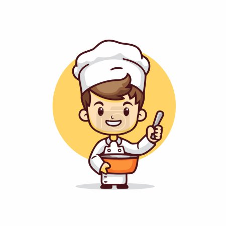 Illustration for Chef Boy Cooking Cartoon Mascot Character Design Vector Illustration - Royalty Free Image