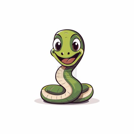 Téléchargez les illustrations : Mignon serpent vert isolé sur fond blanc. Illustration vectorielle de dessin animé. - en licence libre de droit