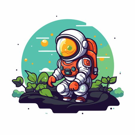 Illustration for Astronaut on the planet. Astronaut in space. Vector illustration - Royalty Free Image