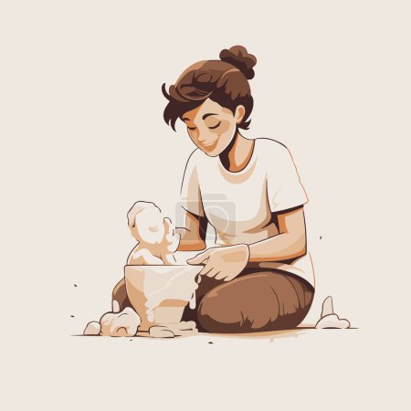 Illustration for Woman potter working in a pottery workshop. Vector illustration. - Royalty Free Image