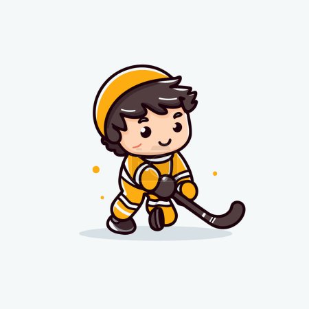 Illustration for Hockey Player Mascot Character Vector Illustration. Cute Cartoon Style - Royalty Free Image
