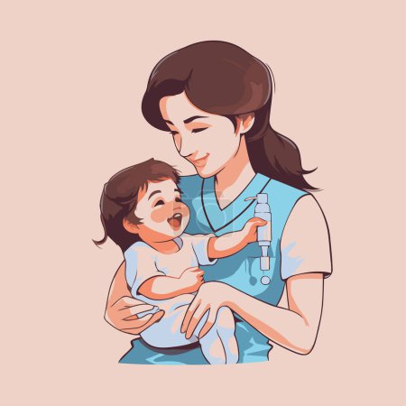 Téléchargez les illustrations : Mère tenant son bébé. Illustration vectorielle d'une mère et d'un bébé. - en licence libre de droit