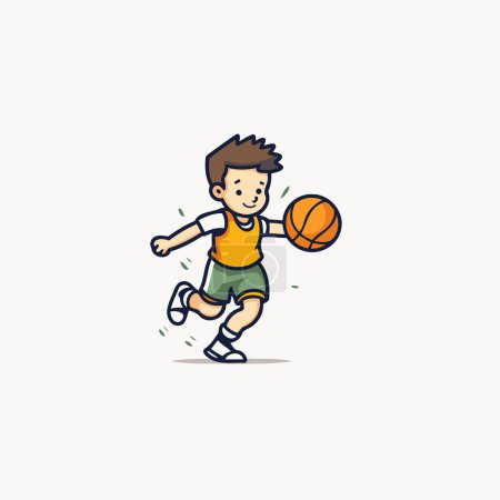 Illustration for Cute boy playing basketball. Vector illustration in doodle style - Royalty Free Image