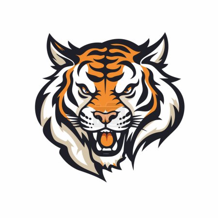 Ilustración de Ilustración vectorial de un logotipo de la mascota cabeza de tigre aislado sobre fondo blanco. - Imagen libre de derechos