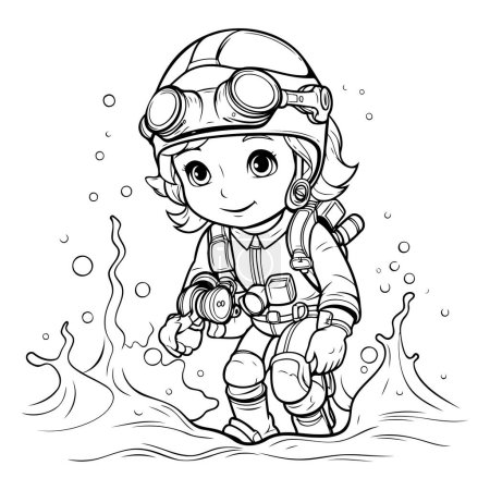 Illustration for Coloring book for children: diver girl in the sea. vector illustration - Royalty Free Image