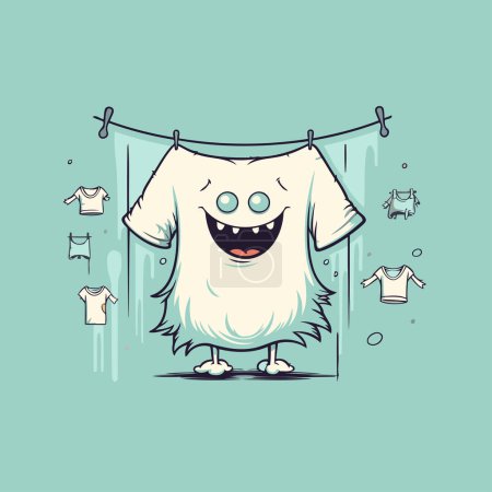 Ilustración de Ilustración de una divertida camiseta blanca en un tendedero. - Imagen libre de derechos