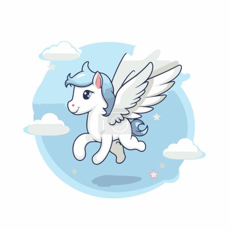Illustration for Cute white unicorn with wings flying in the sky. Vector illustration - Royalty Free Image