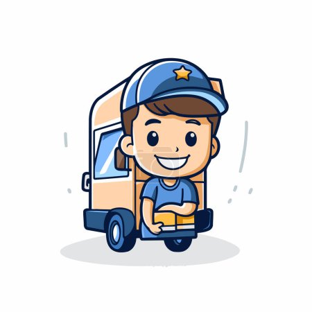 Téléchargez les illustrations : Personnage de camion de messagerie. Concept de service de livraison. Illustration vectorielle. - en licence libre de droit