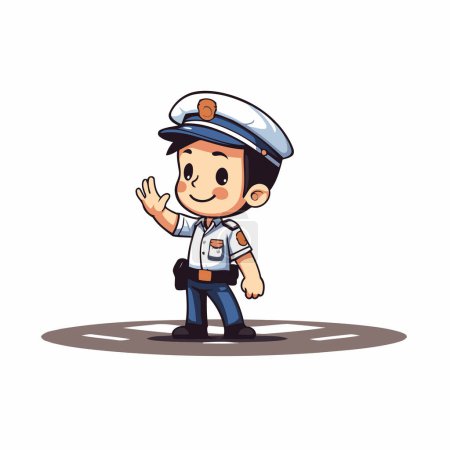 Illustration for Vector illustration of a boy in a police cap and uniform waving hand - Royalty Free Image