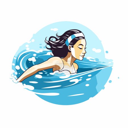 Téléchargez les illustrations : Jeune femme nageant dans la piscine. Illustration vectorielle sur fond blanc. - en licence libre de droit