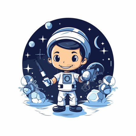 Illustration for Astronaut in outer space. Cute cartoon vector illustration. - Royalty Free Image