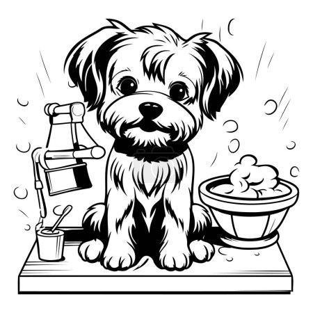 Illustration for Cute dog taking a bath. Vector illustration ready for vinyl cutting. - Royalty Free Image