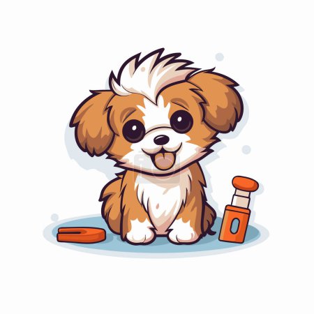 Illustration for Cute cartoon shih tzu dog sitting on the floor. Vector illustration. - Royalty Free Image