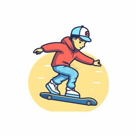 Illustration for Skateboarder in sportswear riding on skateboard. Vector illustration - Royalty Free Image