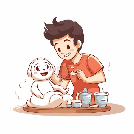 Illustration for Cute boy playing with dog. Vector illustration in cartoon style. - Royalty Free Image