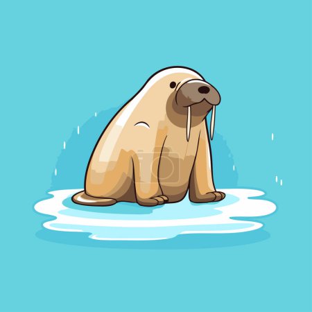 Vector illustration of a cute walrus sitting on a ice floe