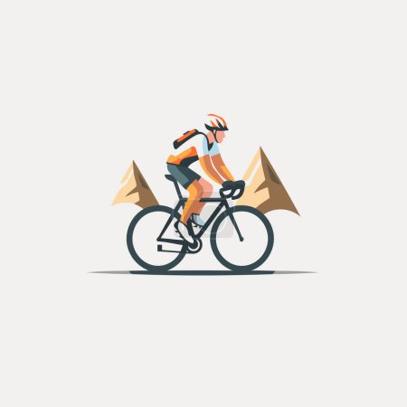 Illustration for Cyclist riding a mountain bike. Flat style vector illustration. - Royalty Free Image