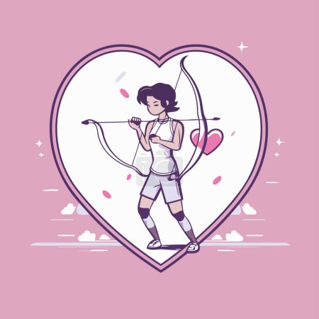 Téléchargez les illustrations : Cupidon avec arc et flèche dans le coeur vectoriel illustration graphique - en licence libre de droit