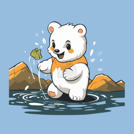 Téléchargez les illustrations : Ours polaire jouant dans l'eau. Illustration vectorielle du personnage de dessin animé. - en licence libre de droit