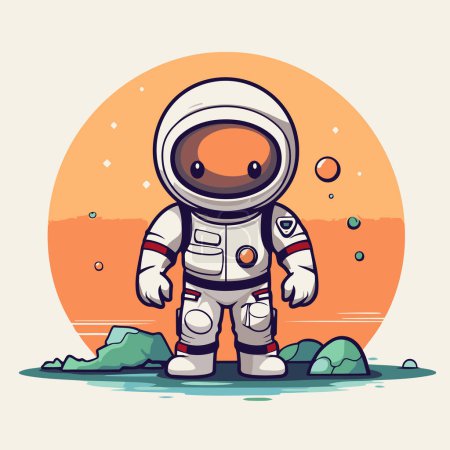 Ilustración de Astronauta de dibujos animados en el fondo del mar. Ilustración vectorial. - Imagen libre de derechos