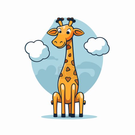 Téléchargez les illustrations : Mignon dessin animé girafe avec nuage. Illustration vectorielle en style plat - en licence libre de droit