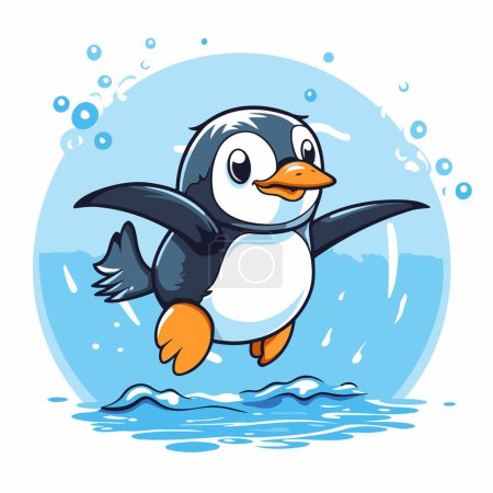 Téléchargez les illustrations : Mignon pingouin volant dans la mer. Illustration vectorielle de bande dessinée. - en licence libre de droit