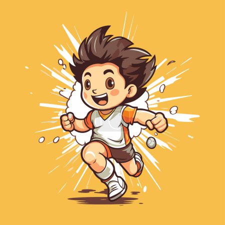 Illustration for Cartoon soccer player running with ball in his hand. Vector illustration. - Royalty Free Image