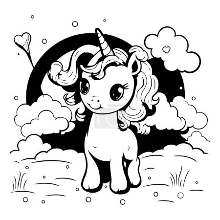 Ilustración de Unicornio - ilustración vectorial en blanco y negro para colorear libro. - Imagen libre de derechos