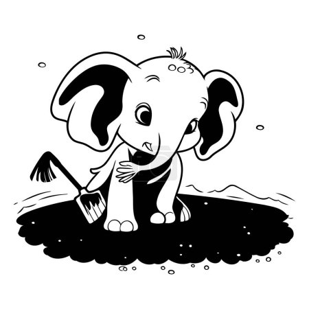 Illustration for Black and White Cartoon Illustration of Cute Baby Elephant for Coloring Book - Royalty Free Image