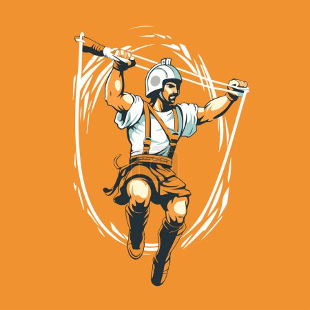 Ilustración de Un motociclista con casco y pistola. Ilustración vectorial para impresión de camiseta - Imagen libre de derechos