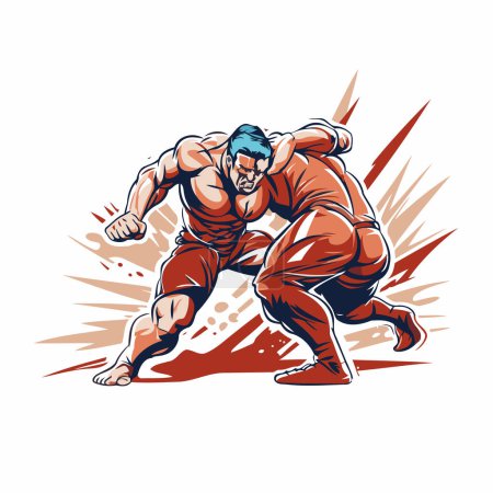 Illustration for Tribal wrestling. Vector illustration of a man in a fighting stance. - Royalty Free Image