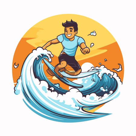 Illustration for Surfer riding a wave. Vector illustration of a man surfing on a surfboard. - Royalty Free Image