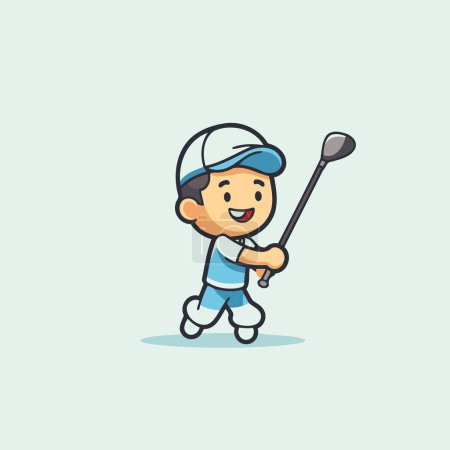 Ilustración de Jugador de golf de dibujos animados con pelota y palo. Ilustración vectorial. - Imagen libre de derechos