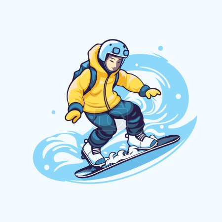 Téléchargez les illustrations : Snowboarder en veste jaune et casque. Illustration vectorielle. - en licence libre de droit