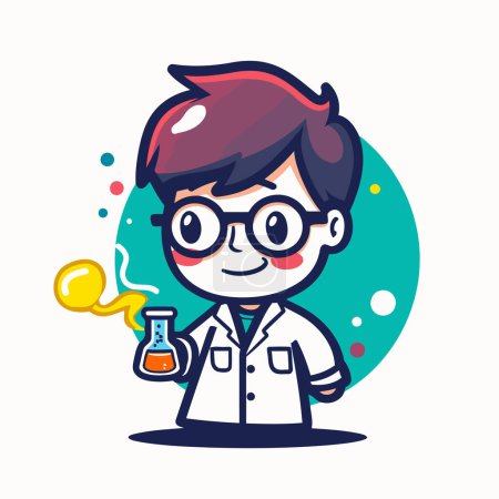 Illustration for Cute boy scientist cartoon character. Vector illustration in a flat style. - Royalty Free Image