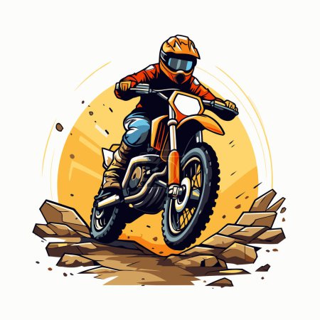 Illustration for Vector illustration of a motocross rider in helmet riding a motorcycle. - Royalty Free Image