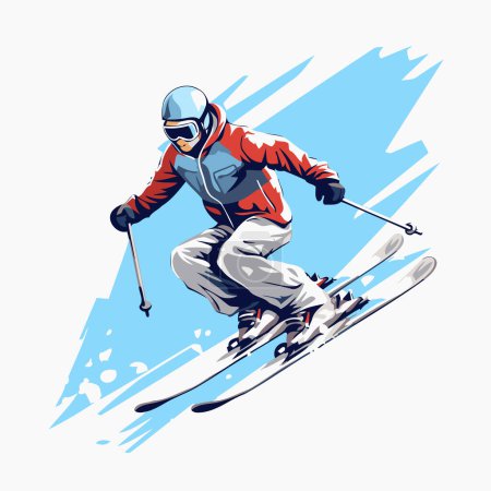 Illustration for Vector illustration of a skier in sportswear skiing downhill. - Royalty Free Image