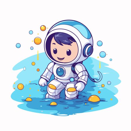 Illustration for Astronaut in the water. Cute cartoon vector illustration. - Royalty Free Image